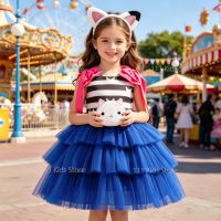 Girls Princess Puffy Dress Summer Clothing Kids Cosplay Costume with Headband Bag 3Pcs Sets Children Birthday Gift 4-8Y