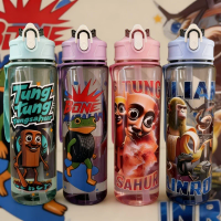 Italian Brainrot Water Bottle Tung Tung Tung Sahur Water Bottle with Straw Outdoor Sports Water Cups Cartoon Drinking Kettle