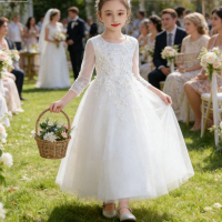 Elegant Dress For Girls White Flower Princess Party Gown Wedding Bridesmaid Formal Evening 10 12 Vestidos First Communion Gown