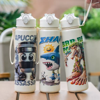 Italian Tung Tung Tung Sahur Straw Cup Cartoon Sport Fitness Water Bottle 750ml Outdoor Travel Large-capacity Water Mug