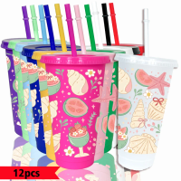 12pcs/pack Shell Fruit Flower Pattern 26oz Colored Plastic Party Cold Drink Cup for Back-to-school Birthday Gift