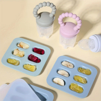 2pcs/set Baby Feeding Set: Fruit Feeder Teether, Ice Cube Tray with Lid for Freezer, Breast Milk and Fresh Food Freezer Mold