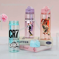 Cristiano Ronaldo CR7 Plastic Water Cup Portable Outdoor Straw Bottle Children's Transparent Jars with Strap Summer Sport Gym