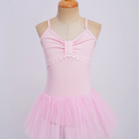 Kids Girls Ballet Dance Dress Spaghetti Straps Ruched Lace Trim Bodice Tulle Dress for Ballerina Practice Performance Outfits