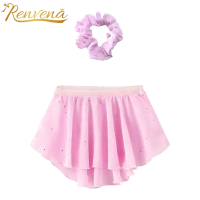 Kids Girls High-Low Hem Ballet Skirt Outfit Childs Elastic Waist Shiny Sequin Chiffon Dance Skirt Ballerina Party Dance Costume