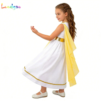 Girls Greek Nymph Toga Halloween Ancient Greek Grecian Cosplay Costume Sleeveless Gown Dress Shawls Patchwork Flowy Tulle Dress