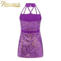 Halter Vestidos Children's Birthday Party Dress Prom Gown 70s Disco Sequins Dresses Kid Sleeveless Dress for Girls Dance Costume