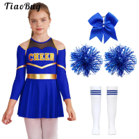 Cheerleader Costume Girls Cheerleading Dance Outfit Cheer Uniform Fancy Dress Pompoms Socks for Halloween Carnival Theme Party