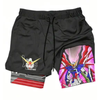 Summer Quick Drying Mecha Anime Printed Double-layer Sports and Fitness Men's Shorts