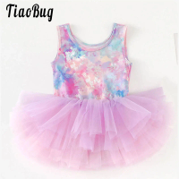Kid Girls Ballerina Dance Printed Ballet Dress Sleeveless Tulle Tutu Dress with Built-in Briefs Dance Practice Performance Dress