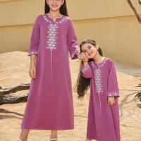 Purple Embroidered Long Dress With Geometric Pattern
