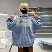 2025 Spring Autumn Children Blue Washed Denim Jacket For Boys Loose Long Sleeve Button Up Back Pockets Fashion Jeans Jacket Coat