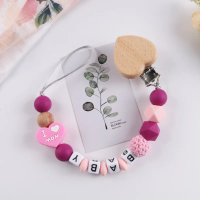 Baby Personalized Name Pacifier Chains Silicone Heart Beads Teethers Dummy Nipple Holder Clip Newborn Accessories Teething Toys
