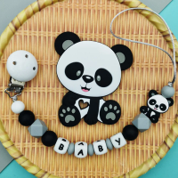 Customize Personalized Name Baby Silicone Panda Pacifier Clips Chains Teether Pendants Baby Teething Kawaii Toys Gifts