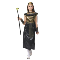6-12Y Girls Egyptian Princess Queen Cleopatra Costume for Child Black Gold Long Dress Umorden