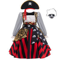 3-10 years old new Halloween party cosplay movie girl princess dress striped long-sleeved lace dress Disguise Clothes Pirate Cos