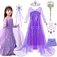 Girls Princess Costume Kids Sequin Tulle Floor Length Elegant Gown Elsa Classical Cosplay Sets Wedding Flower Girl Dress
