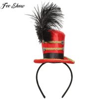Kids Adult Circus Ringmaster Soldier Cosplay Costume Accessory Mini Top Hat Feather Headband for Halloween Carnival Theme Party