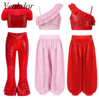 Children Shiny Sequins Dance Clothes Girls Jazz Dance Costumes Outfits Kids Dancing Stage Performance Hip Hop Show Clothing