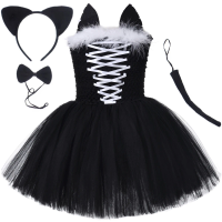 Black Cat Tutu Dress for Girls Carnival Halloween Costumes for Kids Toddler Animal Disguise Outfit Child Birthday Party Clothes