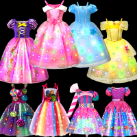 2026 Girls Princess Dress Cosplay Costume Girls Luminous Candy Dress Children's Carnival Party Mesh Dress Coronation Costume Set