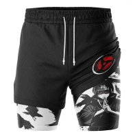 Men's Summer Casual Beach Double-layer Shorts, Summer Thin Fake Two-piece Sports Shorts