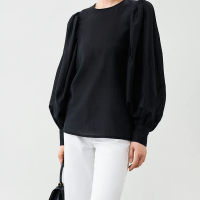 Spring Rayon Feminine Round Neck Shirts Long Sleeves Loose Versatile Lightweight Temperament Solid One Buckle On The Back Tops