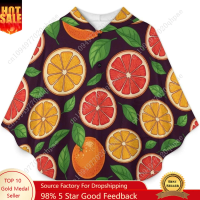 Cozy Flannel Blanket Sweater,Fruit Slices On Dark Oversized Hoodie With Pockets For Kids And Teenagers