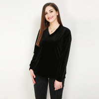 2026 Autumn Women Long Sleeve black Pullover velvet blouse office lady Tops Spring Korean velour shirts plus size T-shirts