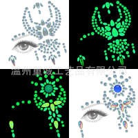 Mix and Match Glow Dark Face Gems Stickers Self Adhesive Waterproof Rhinestones for Rave Festival Halloween Stage Makeup