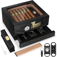 Cedar Wood Humidor Box for Cigars with Glass Top and Hygrometer