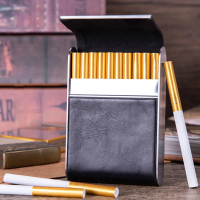 Leather Metal Cigarette Case, 20pcs Capacity Portable Cigarette Holder Box for Men, Protective Smoking Accessories