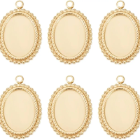 6Pcs Cabochon Settings Charms 14K Gold Plated Stainless Steel Flat Round Blank Bezel Pendant Trays Base Setting Charm making kit