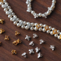 20PCS Gold Plated Brass Mini Zircon Flower Pendant Spacer Jewelry DIY Making Supplies Handmade Findings Accessories
