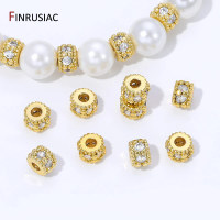 18K Gold Plated Brass Inlaid Zircon Round Spacer Beads for Jewelry,Separator for Beads,DIY Necklace Bracelet Making Accessories