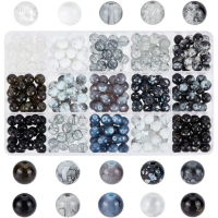 300pcs 8mm Black Glass Beads 15 Color Bracelet Beads Marble Loose Beads Crackle Baking Painted Bead Spacers for Men making kit