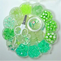 13 boxes, green transparent AB bead set, forest theme, spring, bracelets, necklaces, rings, and DIY various small accessories