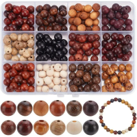 240Pcs 12 Colors Wood Round Beads 7.5mm 8mm Round Wood Polished Stripe Loose Craft Bead Handmade Unfinished Wooden