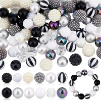 106pcs Chunky Beads 12 Styles Bubblegum Beads Black and White Crafts Resin Chunky Bubble Gum for Pen