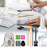 Phone & Tablet Screen Cleaning Kit 50ml, Spray + Wet/Dry Wipes + Dust Removal Stickers + Brushes + Swabs，AntiStatic，Clear Shine
