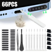 66pcs Phone Charging Port Cleaner Kit Earphones Cleaner Kit Brush Speaker Dust Plug Mesh Cleaning Tools For iPhone/Xiaomi/Huawei