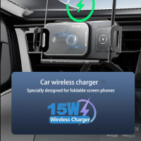 Car Wireless Charger Dual Coil Fold Screen Phone Fast Charging For Samsung Galaxy Z Fold 5 6 Flip 3 4 Air Vent Car Phone Holder