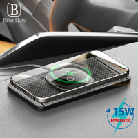 Magnetic Car Wireless Charger for iPhone 17 16 15 14 12 Samsung S25 Wireless Car Charger Silicone Non-Slip Pad Car Fast Charger