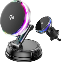 Qi2 15W Car Mount Charger with Cooling Fan Suction Wireless Magnetic Mount on Vent/Dash/Windshield for iPhone 17 16 15 14 13 12
