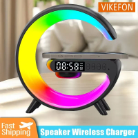 VIKEFON 15W Wireless Charger Pad Stand Multifunction Speaker TF RGB Night Light Fast Charging Station for iPhone Samsung Xiaomi