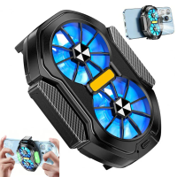 Mobile Phone Cooler with Dual Cooling Fan Cell Phone Radiator Heatsink with Rechargeable Battery for Live Streaming Outdoor Vlog
