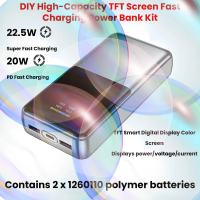 Portable Power Bank DIY Kit 22.5W Bidirectional Fast Charging Power Bank Mainboard TFT Color Display Battery Case Battery Shell