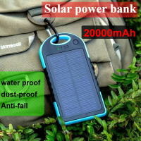 New Portable External Battery 20000mAh Large Capacity Solar Power Bank Double USB Waterproof Powerbank for IPhone Xiaomi Samsung