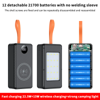 【C】12*21700 Battery Holder 10W 22.5W Fast Charging 15W Wireless Charging DIY Power Case Dual USB Type C Charge Box With LED