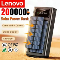 Lenovo 80000mAh Solar Power Bank Super Fast Charging Ultra Capacity 4Built-in USB Cables LED Flashlight for iPhone Android